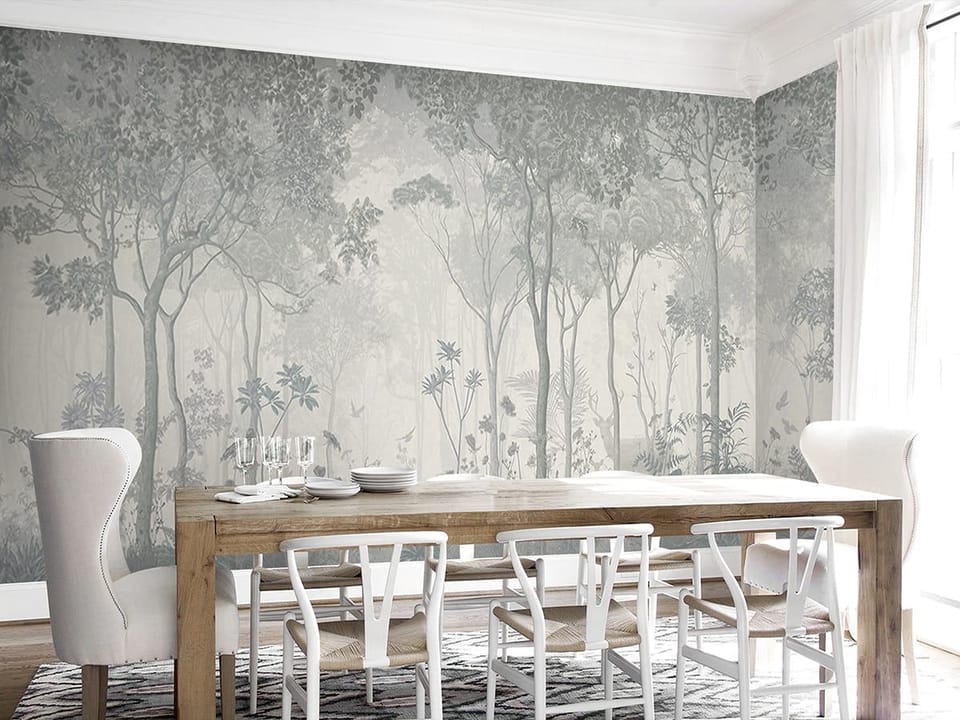 Fototapeta Gęsty las z wysokimi drzewami we wnętrzu kuchni