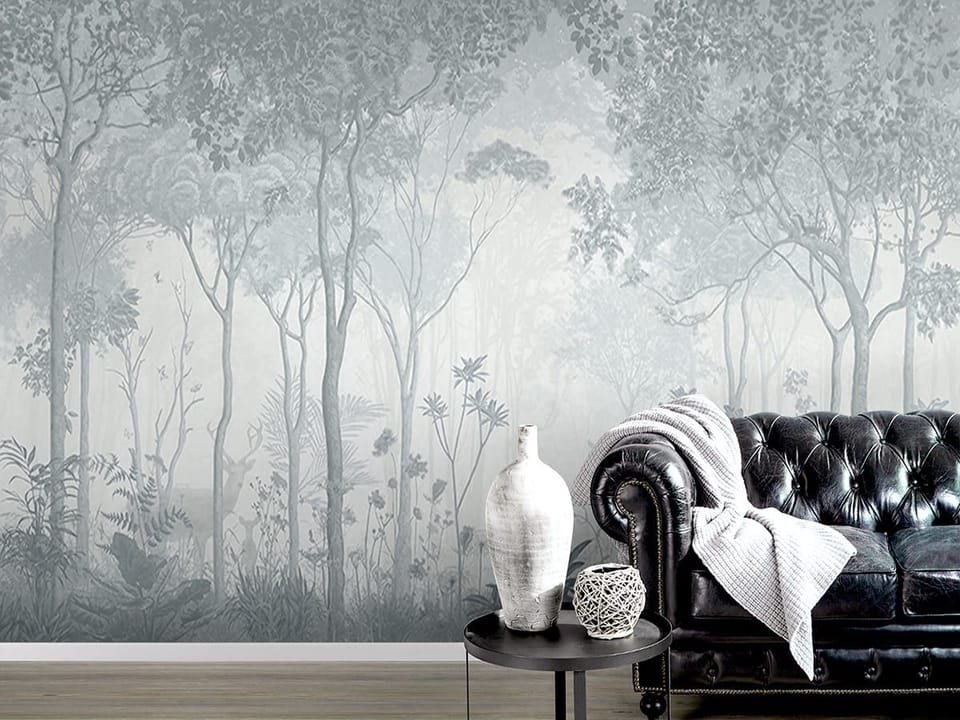 Fototapeta Las z mglistą atmosferą we wnętrzu salonu