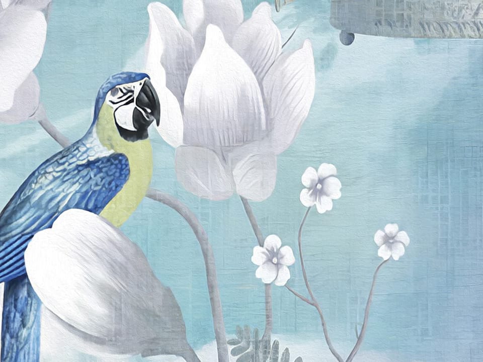 Fototapeta Kwiaty i ptaki na tle nieba fragment #1