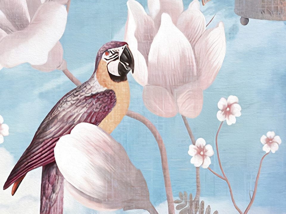 Fototapeta Kwiaty i ptaki na tle nieba fragment #1