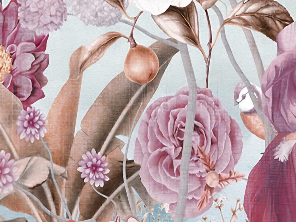 Fototapeta Kwiaty i ptaki na tle nieba fragment #2