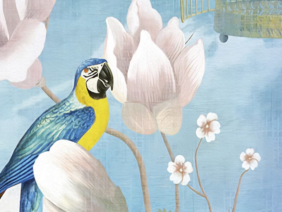 Fototapeta Kwiaty i Ptaki na Tle Nieba fragment #1