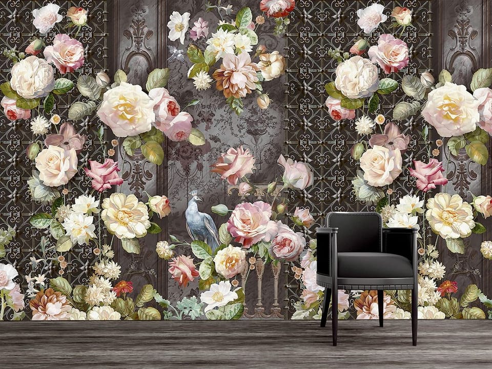 Fototapeta Bukiet Kwiatów na Ciemnym Tle we wnętrzu przedpokoju