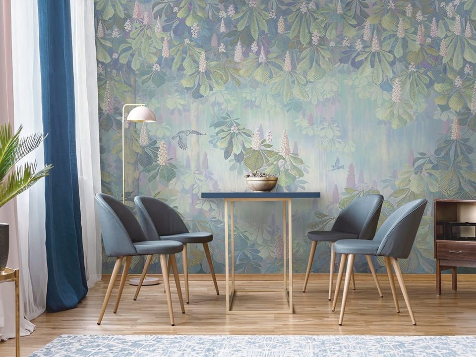 Fototapeta Kasztanowce na pastelowym tle we wnętrzu kuchni