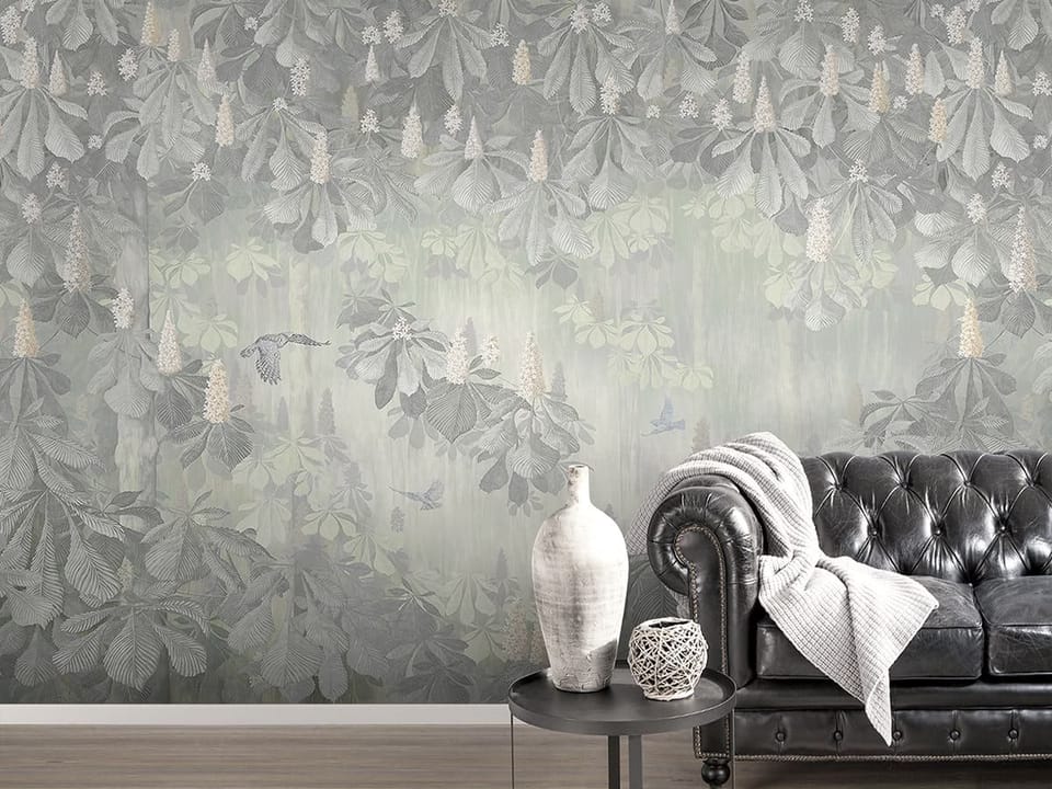 Fototapeta Kasztanowce i Kwiaty w Ogrodzie we wnętrzu salonu