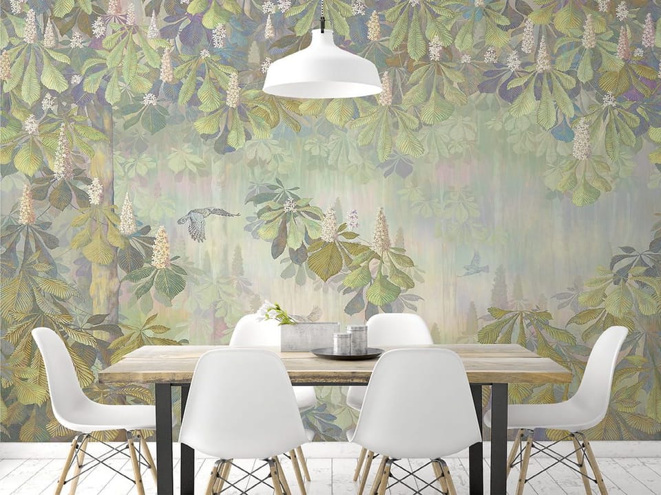 Fototapeta Liście i kwiaty kasztanowca we wnętrzu kuchni