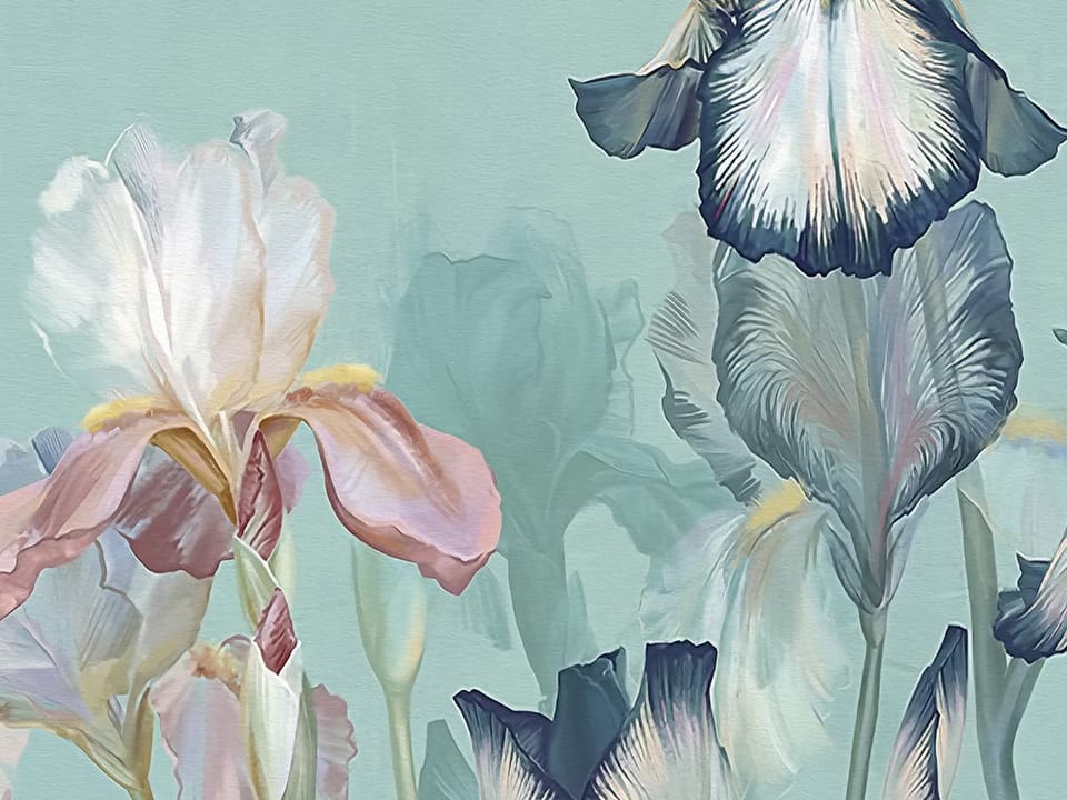 Fototapeta Kwiaty irysów na tle nieba fragment #1