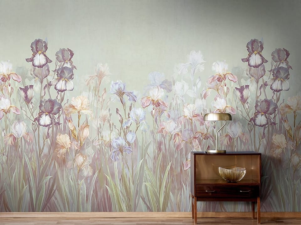 Fototapeta Kwiaty irysów na łące we wnętrzu przedpokoju