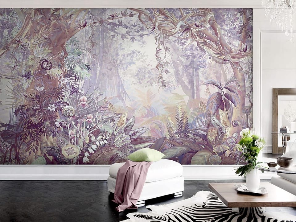 Fototapeta Dżungla z bujną roślinnością we wnętrzu salonu