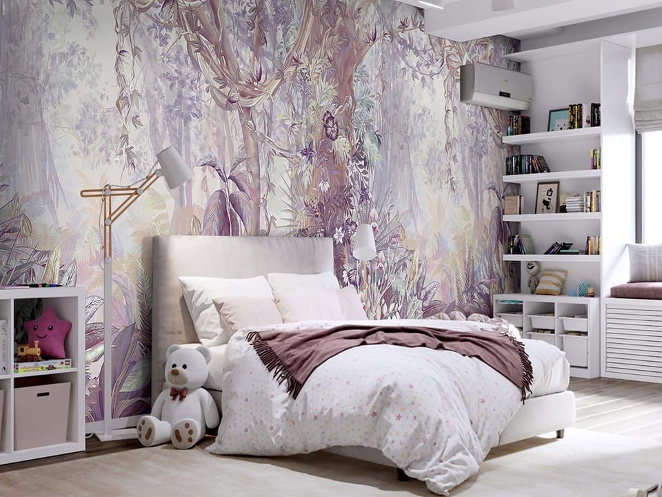 Fototapeta Dżungla z bujną roślinnością we wnętrzu pokoju nastolatka