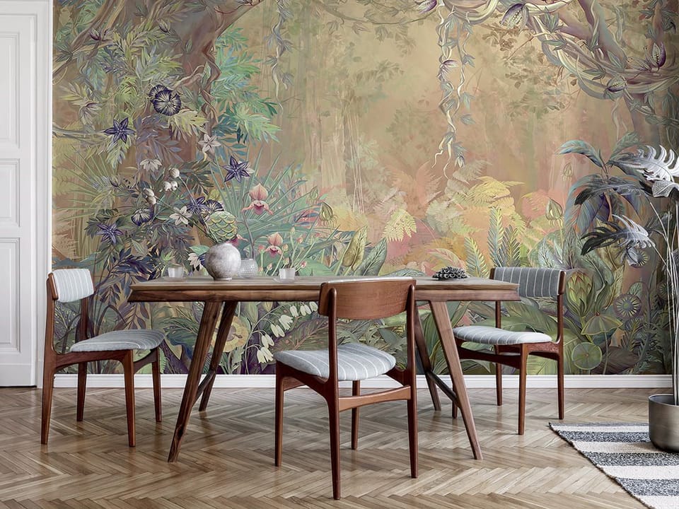 Fototapeta Tropikalna dżungla z drzewem we wnętrzu kuchni