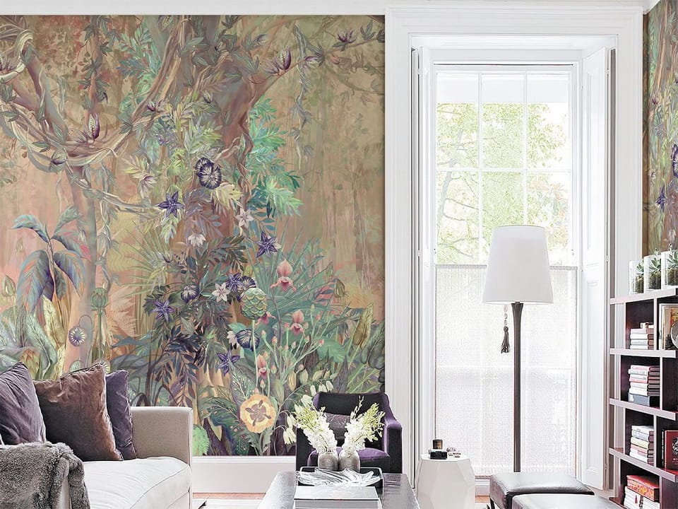 Fototapeta Tropikalna dżungla z drzewem we wnętrzu biura