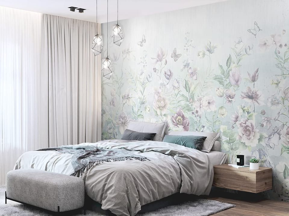 Fototapeta Kwiaty Polne w Pastelowych Kolorach we wnętrzu sypialni