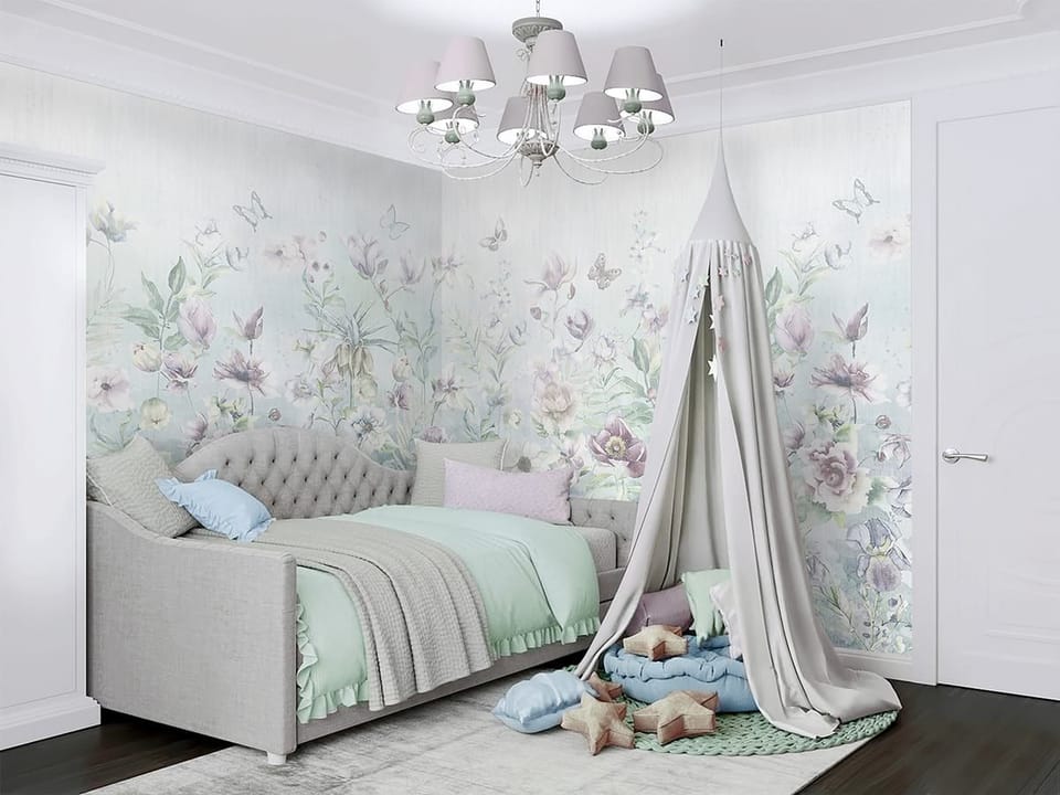 Fototapeta Kwiaty Polne w Pastelowych Kolorach we wnętrzu pokoju nastolatka