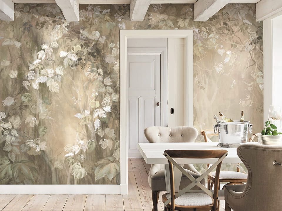 Fototapeta Pnącza z liśćmi na tle we wnętrzu kuchni