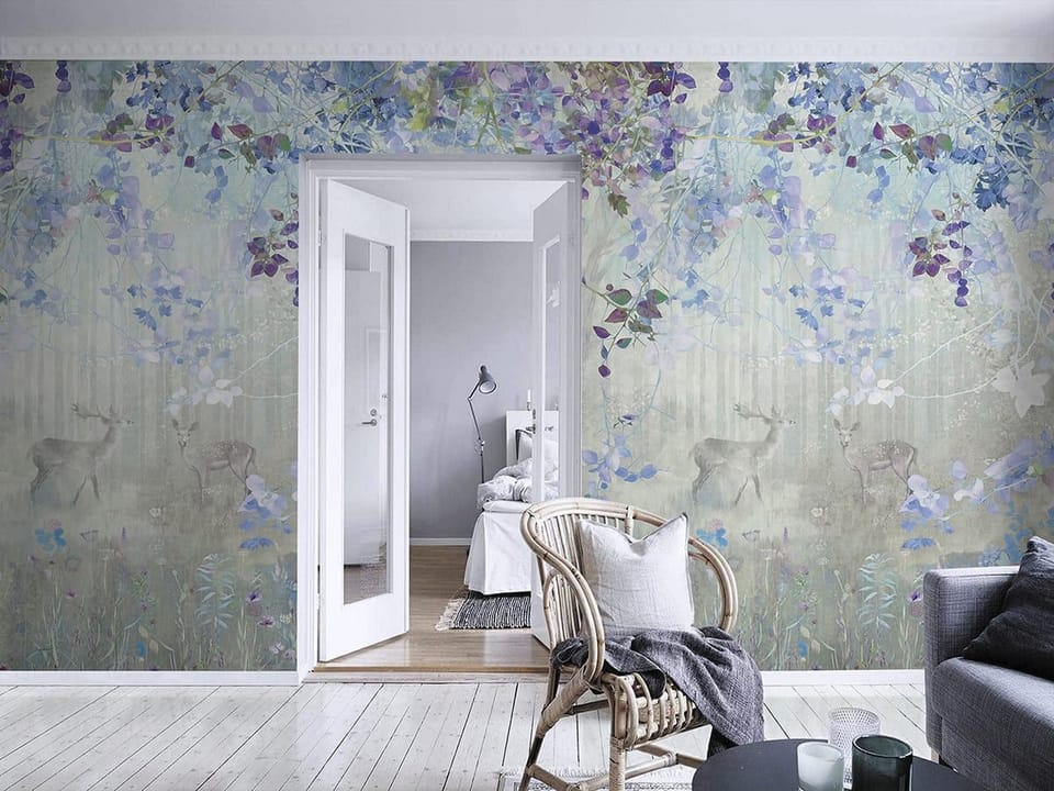 Fototapeta Gałęzie z Fioletowymi Kwiatami we wnętrzu salonu