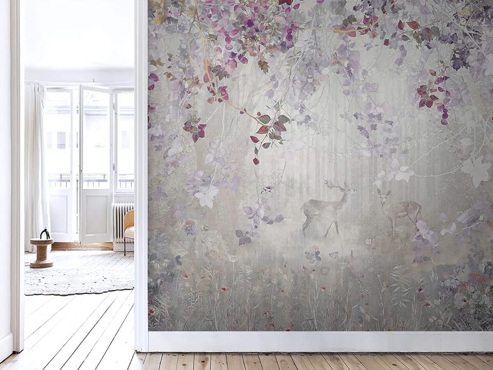Fototapeta Jelenie w kwiecistym lesie we wnętrzu salonu