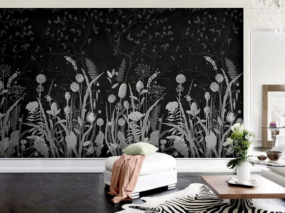 Fototapeta Czarno-białe polne kwiaty we wnętrzu przedpokoju