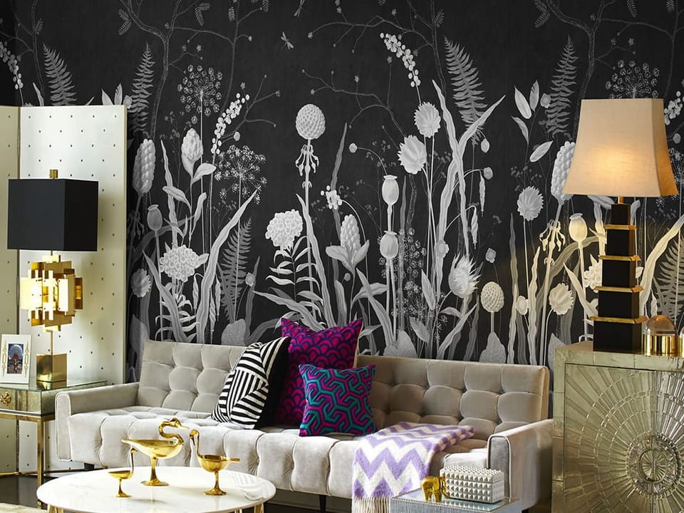 Fototapeta Czarno-białe polne kwiaty we wnętrzu salonu