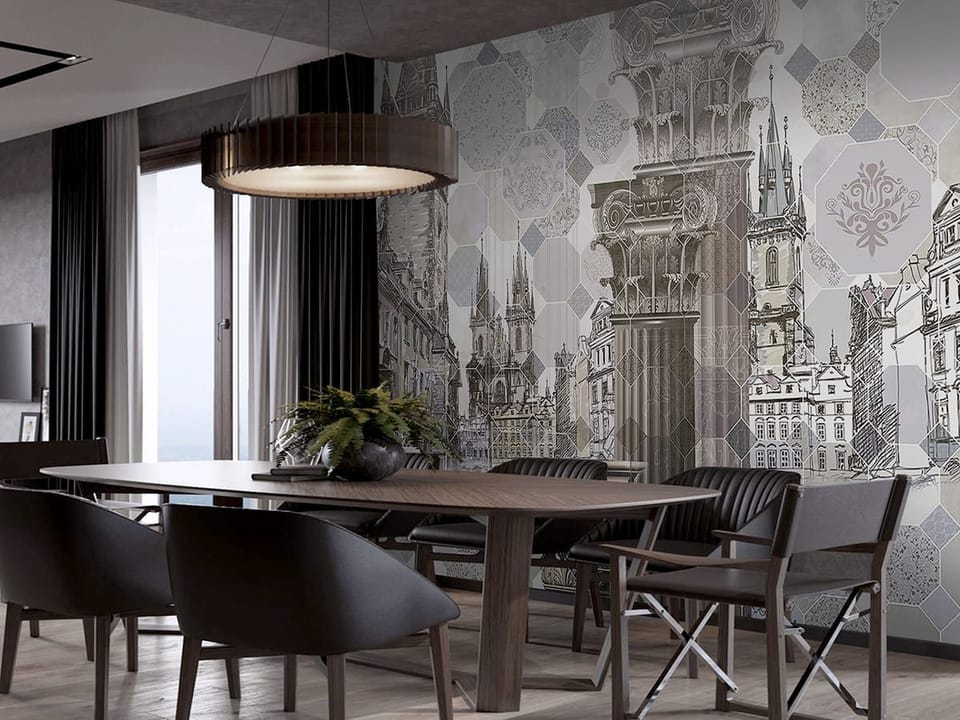 Fototapeta Miejskie kolumny i zabytki we wnętrzu kuchni