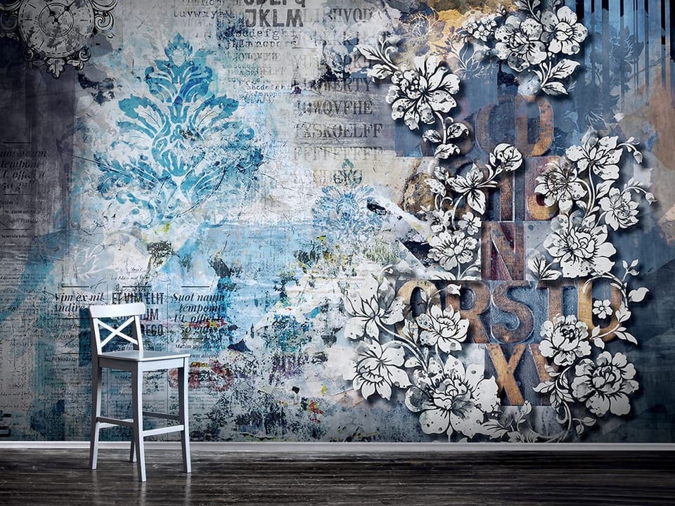 Fototapeta Kwiatowy wzór z literami we wnętrzu przedpokoju