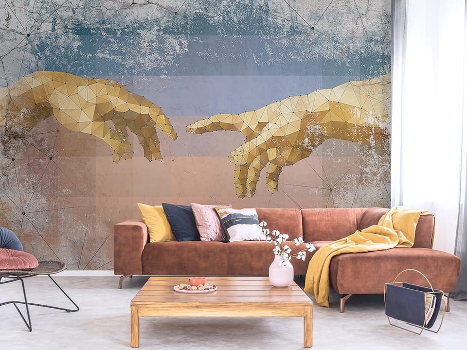 Fototapeta Geometryczne dłonie na tle betonu we wnętrzu salonu