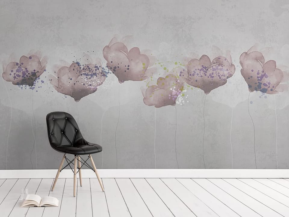 Fototapeta Abstrakcyjne maki na szarym tle we wnętrzu przedpokoju