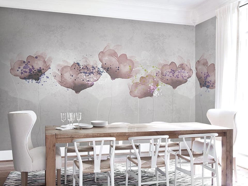 Fototapeta Abstrakcyjne maki na szarym tle we wnętrzu kuchni