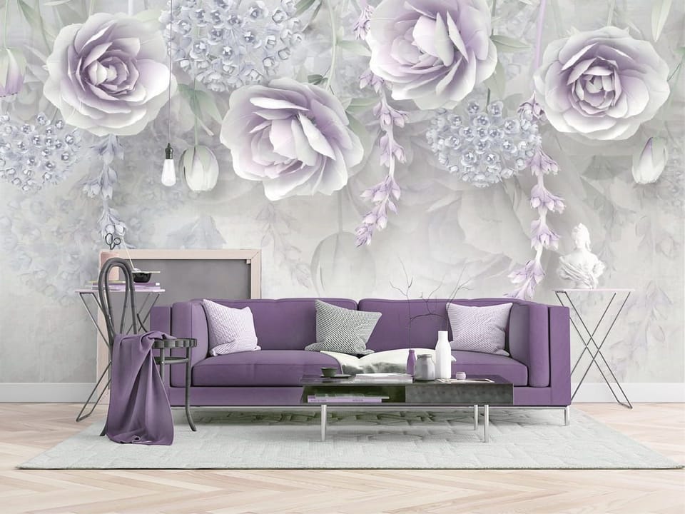 Fototapeta Pastelowe Kwiaty w Delikatnych Odcieniach we wnętrzu salonu