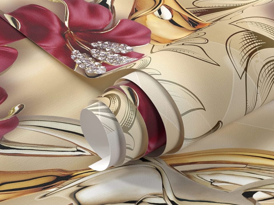 Fototapeta Czerwone kwiaty i złote ornamenty fragment #1