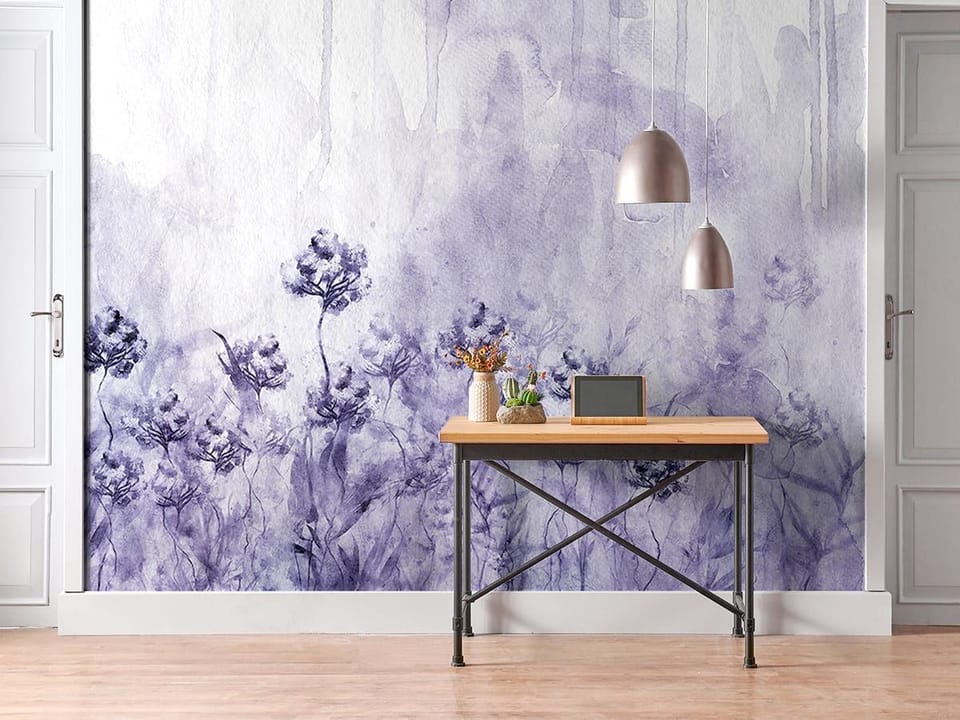 Fototapeta Fioletowe kwiaty na akwareli we wnętrzu przedpokoju