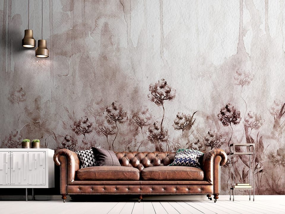 Fototapeta Delikatne kwiaty na akwareli we wnętrzu salonu