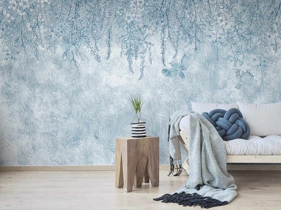 Fototapeta Wiszące gałęzie z kwiatami we wnętrzu salonu