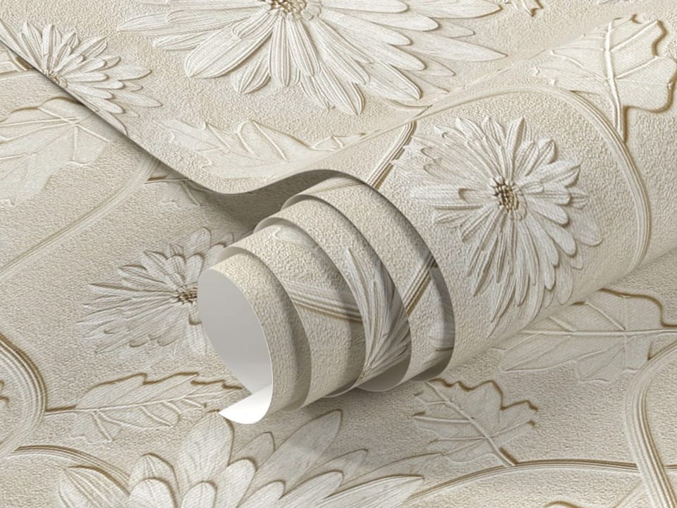 Fototapeta Kwiaty i Liście na Beżowym Tle fragment #1