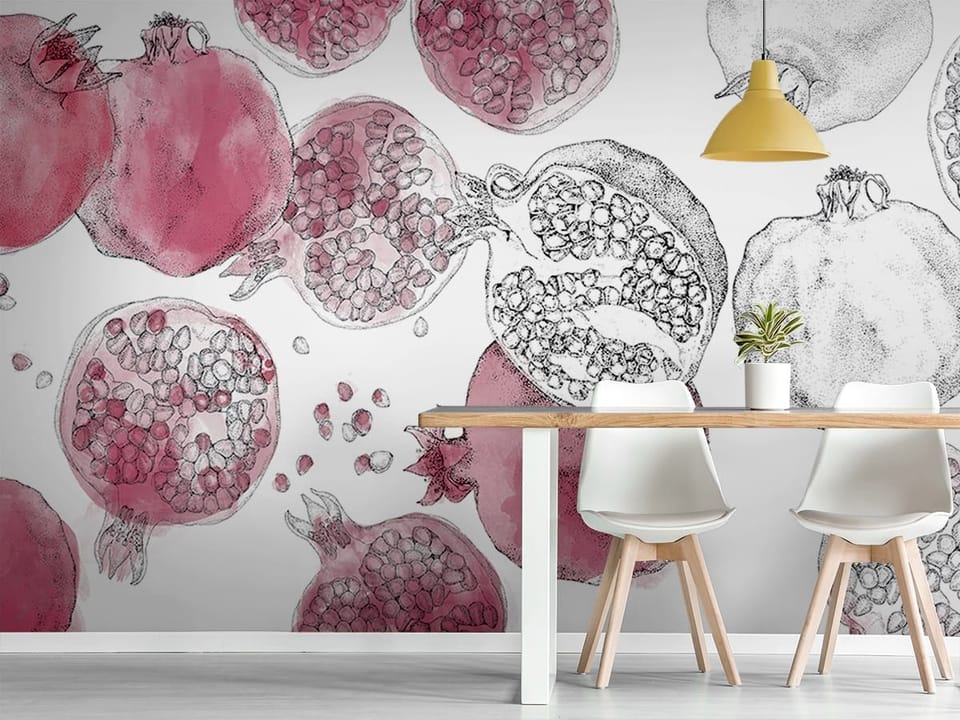 Fototapeta Granaty na białym tle we wnętrzu kuchni