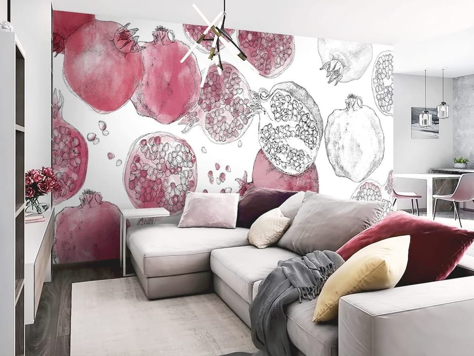 Fototapeta Granaty na białym tle we wnętrzu salonu