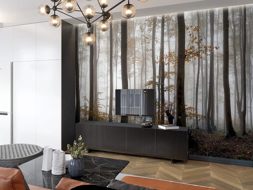 Fototapeta Tajemniczy Las z Mgłą we wnętrzu salonu