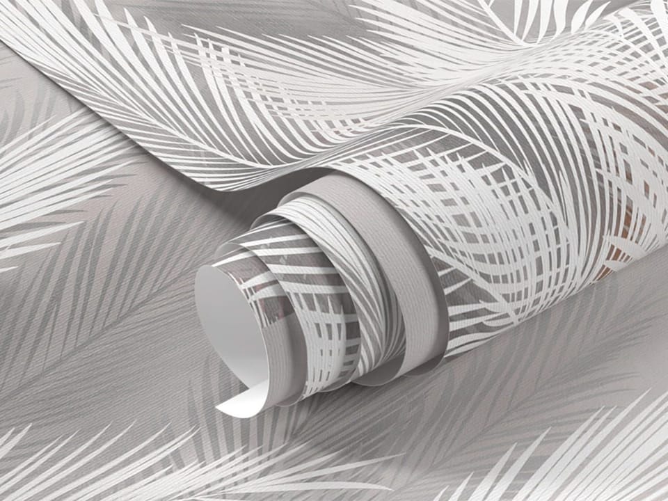 Fototapeta Białe liście palmowe na szarym tle fragment #1