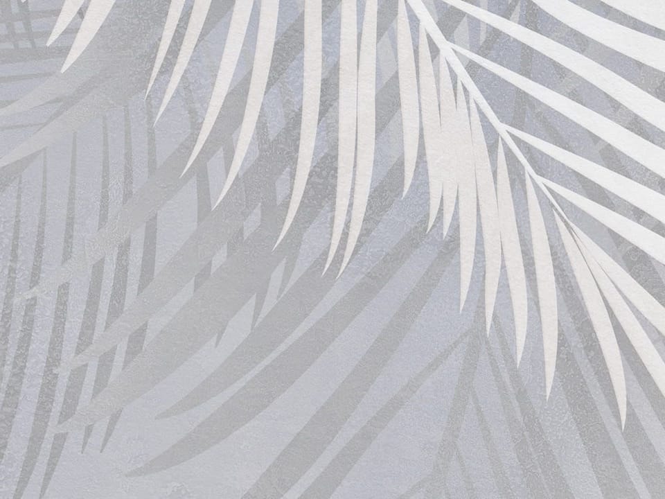Fototapeta Białe liście palmowe na szarym tle fragment #2