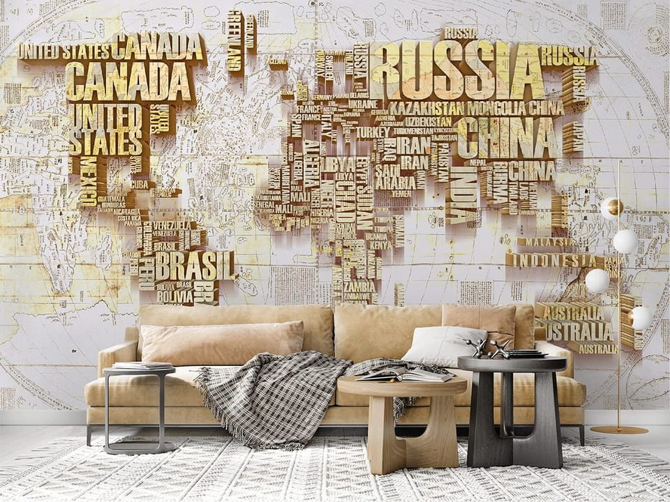 Fototapeta Mapa świata z nazwami krajów we wnętrzu salonu