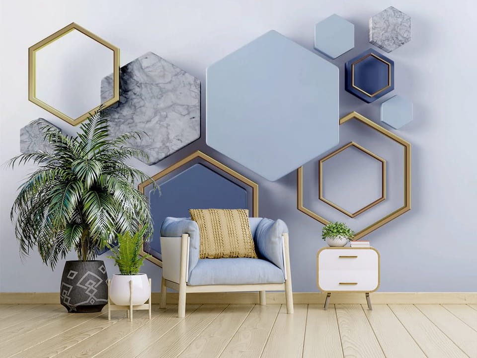 Fototapeta Geometryczne Heksagony z Marmurem we wnętrzu salonu