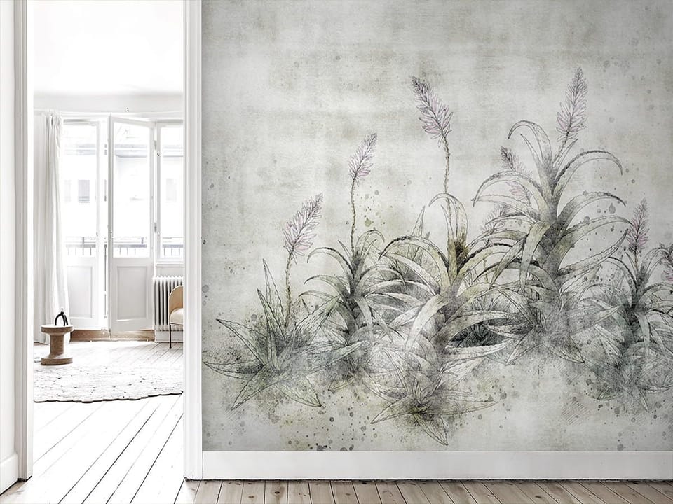 Fototapeta Rośliny i Kwiaty na Szarym Tle we wnętrzu przedpokoju