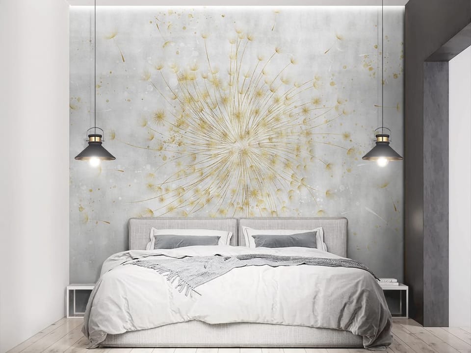 Fototapeta Dmuchawiec na jasnym tle we wnętrzu sypialni