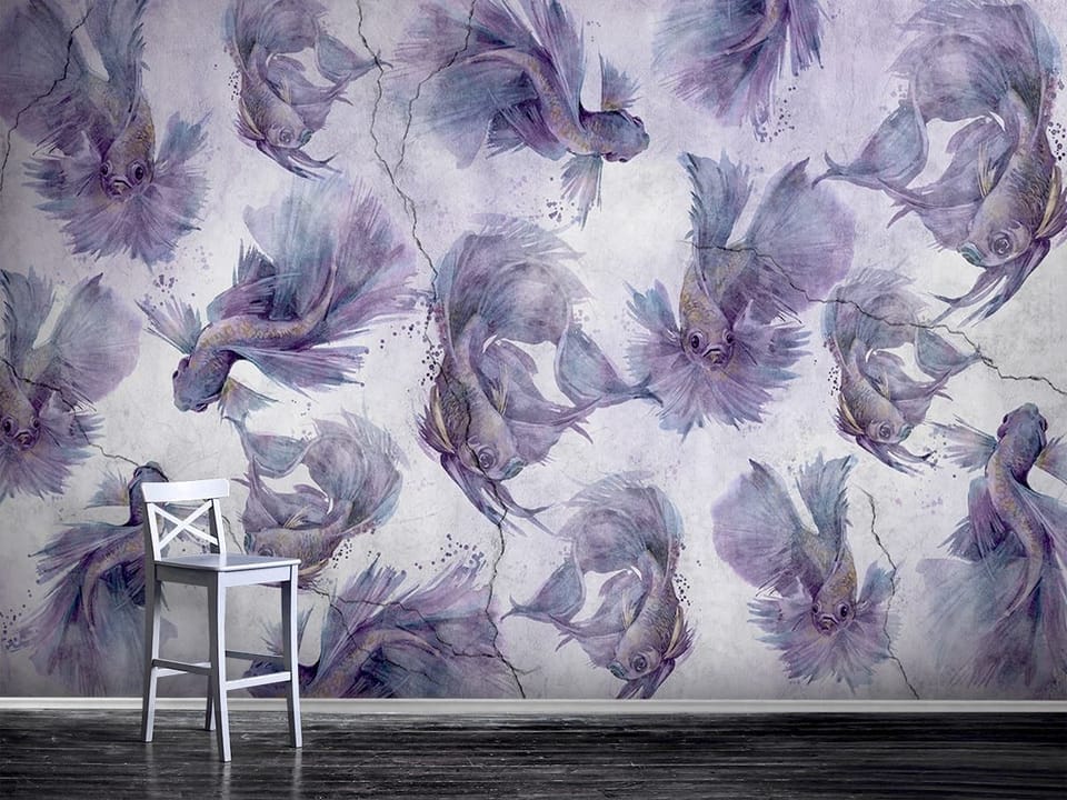 Fototapeta Fioletowe ryby na szarym tle we wnętrzu przedpokoju