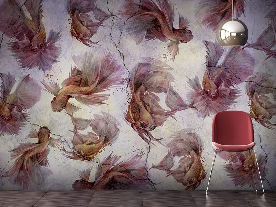 Fototapeta Akwariowe ryby w fioletach we wnętrzu przedpokoju