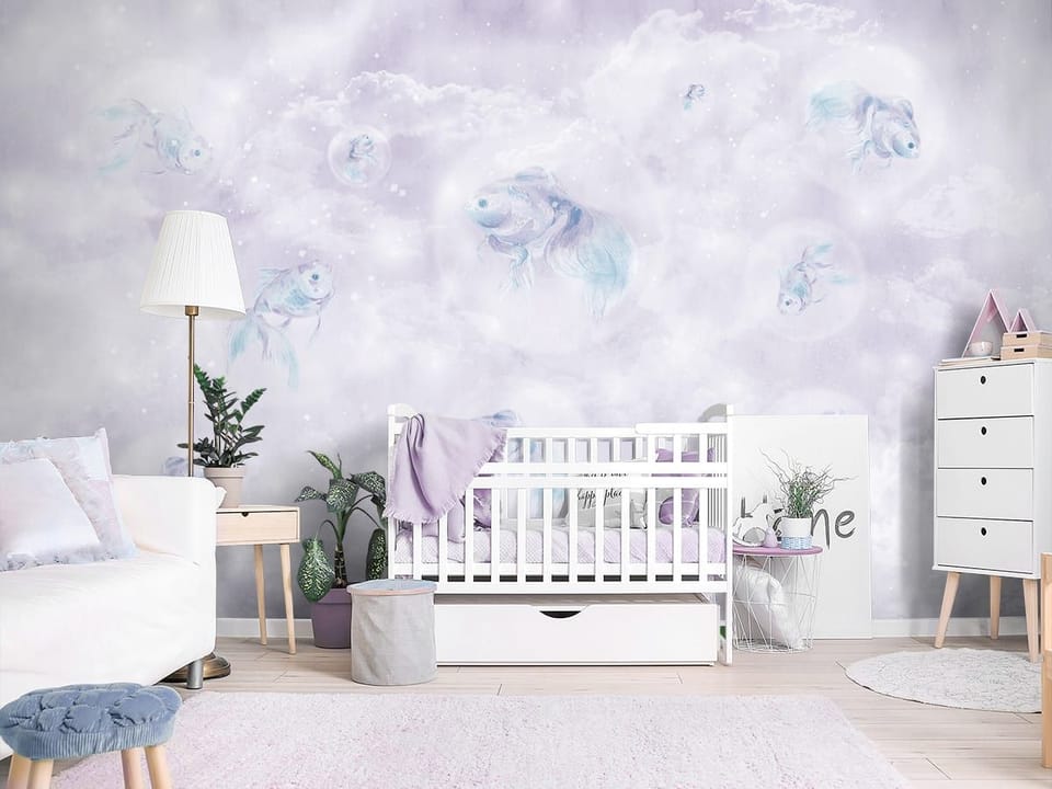 Fototapeta Ryby wśród chmur na niebie we wnętrzu pokoju dziecka