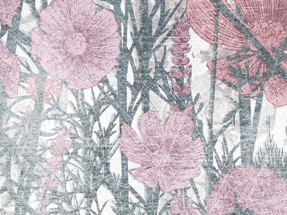 Fototapeta Kwiaty polne na tle szarego nieba fragment #2