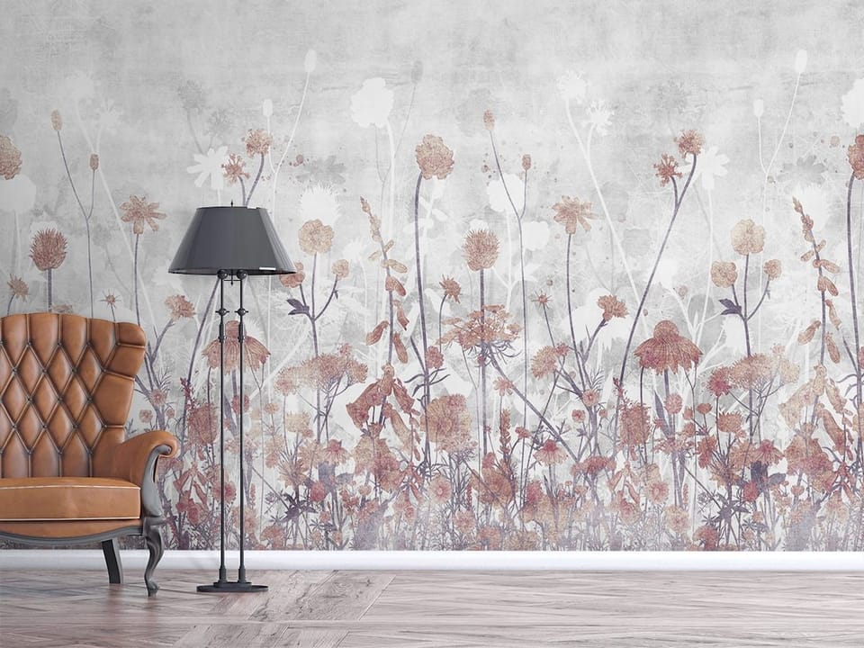 Fototapeta Kwiaty na tle szarego nieba we wnętrzu przedpokoju