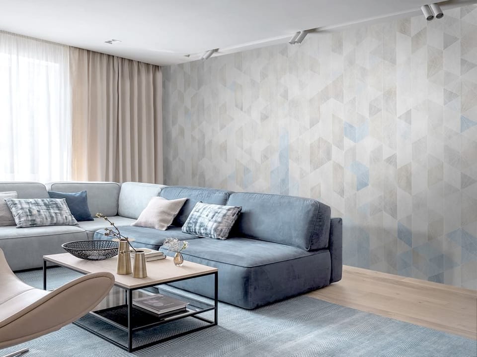 Fototapeta Geometryczny wzór z trójkątów we wnętrzu salonu