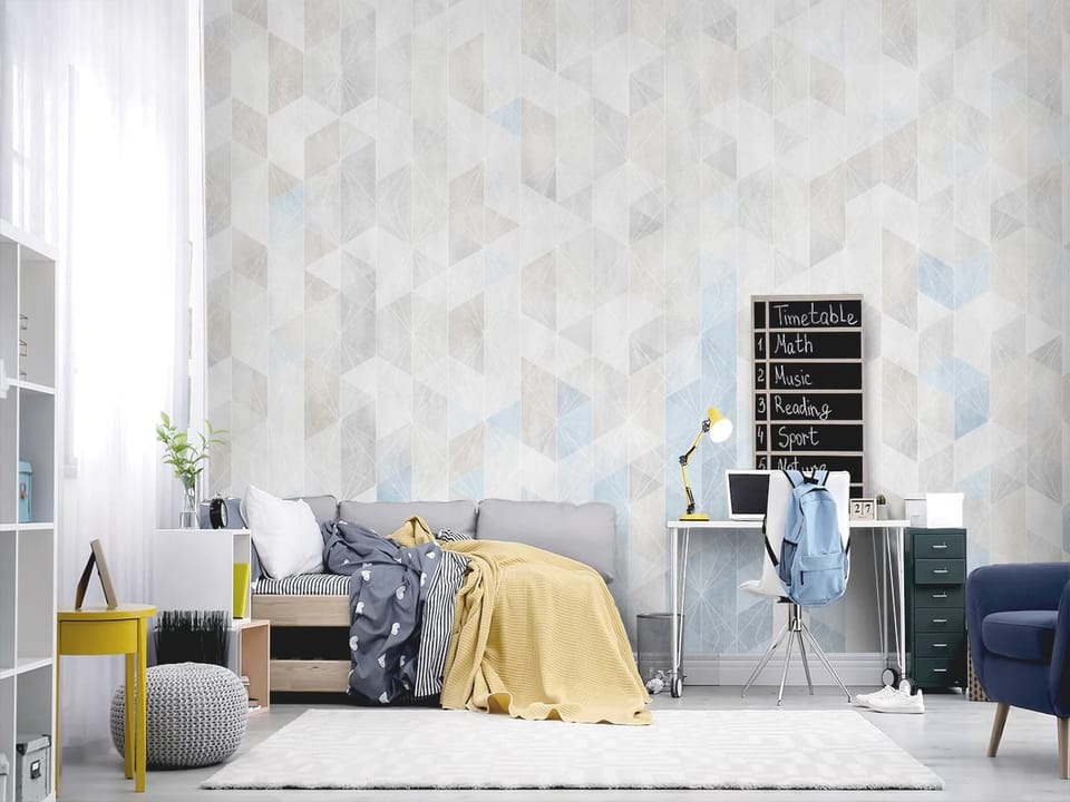 Fototapeta Geometryczny wzór z trójkątów we wnętrzu pokoju nastolatka